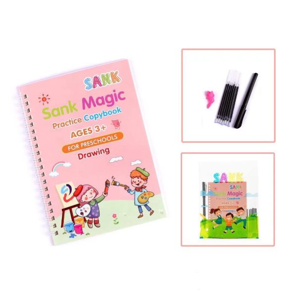 Sank Magic Book Practice | Tracing Handwriting First Pre-school Baby Learning Books For Kids (4 Books + Magic Pen With 5 Ink Refills)