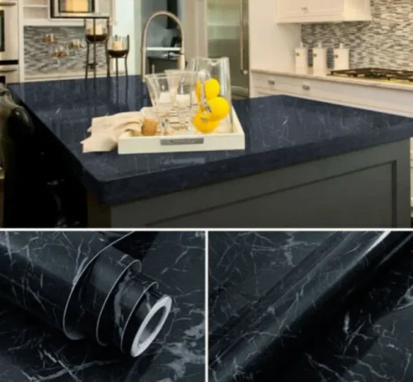 Self Adhesive Black Marble Sheet Sticker For Kitchen | Anti Oil And Heat Resistant Wallpaper (60*200)